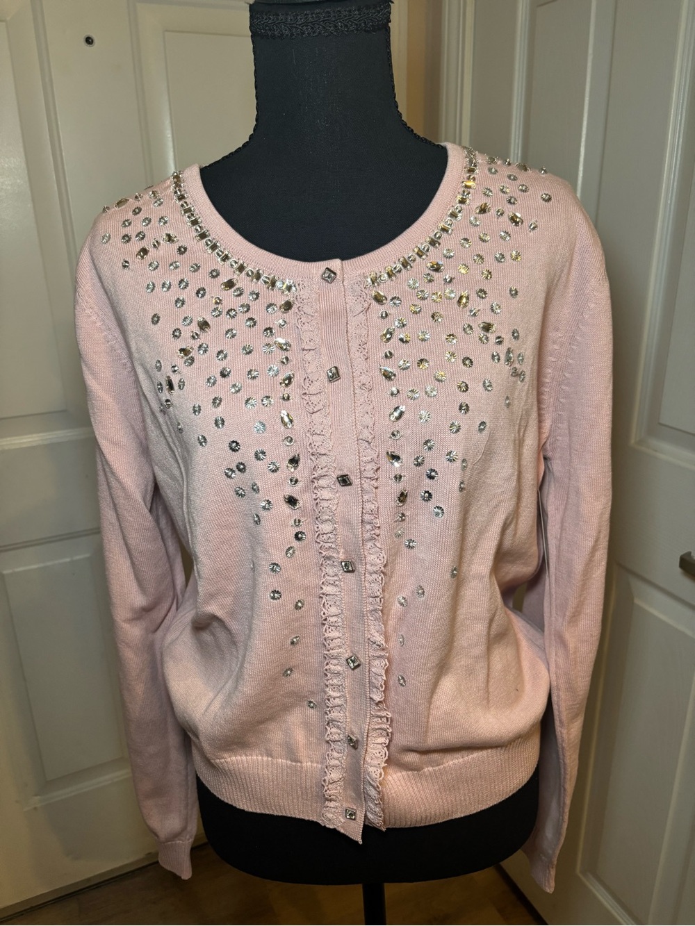Anthropologie Light Pink Embellished Cardigan